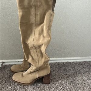Tan Suede Knee-High Boots